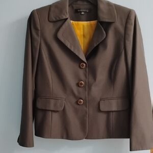 Anne Klein Dark Gray Blazer with Yellow Lining Size 12P
